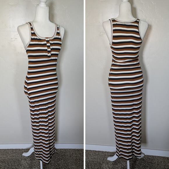 Heart & Hips Tank Dress Juniors Medium Y2k Maxi Striped‎ Henley Stretchy Fitted - Picture 1 of 11